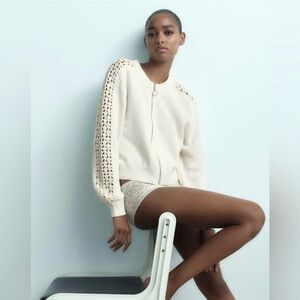 Zara Cream Sweater with Crochet Sleeves